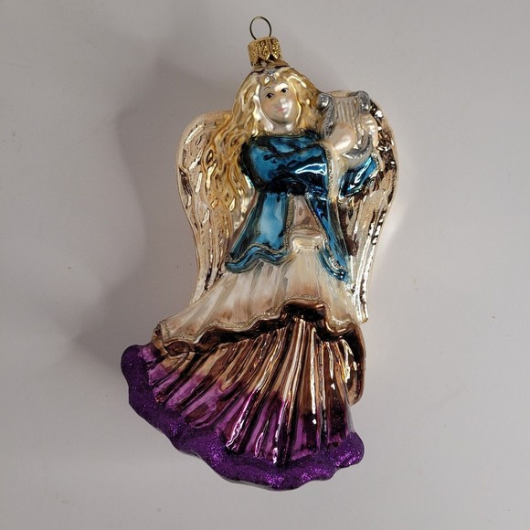 DILLARDS TRIMSETTER ANGEL w/ Harp Glass Ornament HANDCRAFTED in POLAND Christmas - Picture 1 of 7